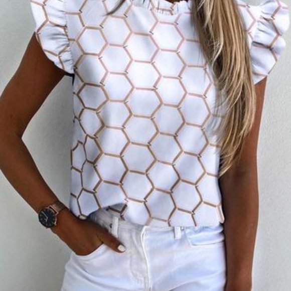 CBR Tops - Geometric Print Casual Blouse